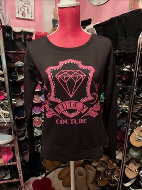 Juicy Couture Black Sweatshirt with Pink Rhinestone Crest